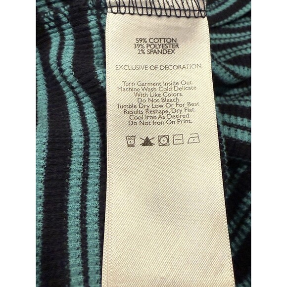 Y2K Eddie Bauer Striped Teal Thermal Long Sleeve Shirt Medium Outdoors Snaps M - Picture 9 of 10